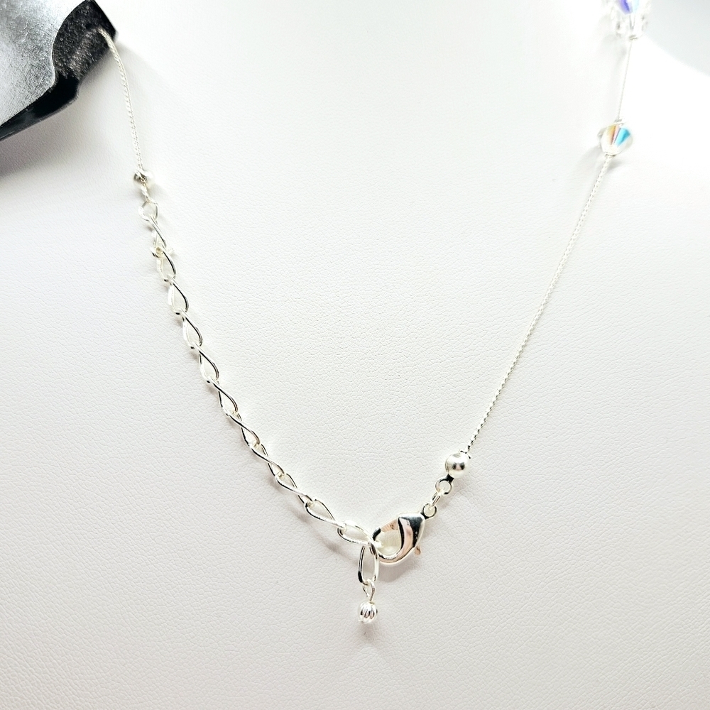 Clear Beaded Silver Necklace NWT - Picture 3 of 4